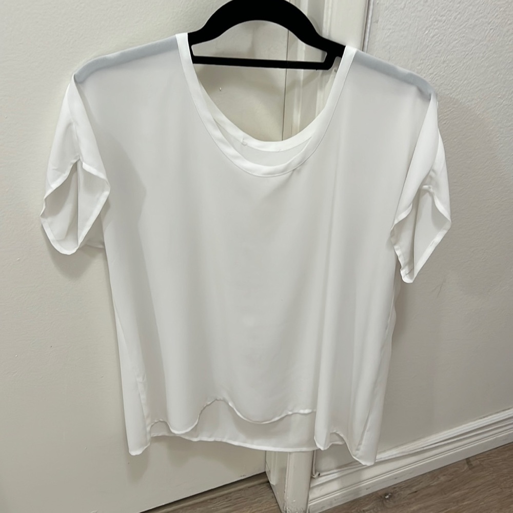White, short sleeve, chiffon work shirt